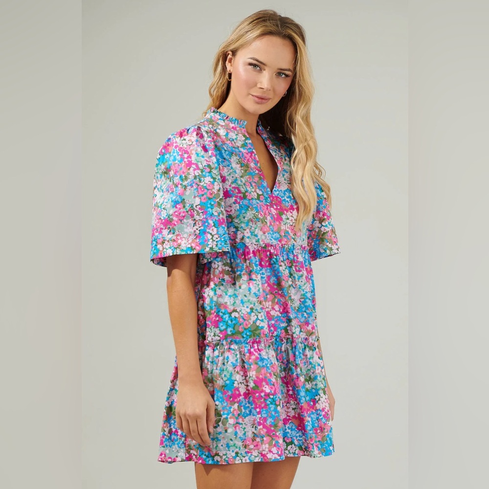 Sugarlips Vibrant Floral Mini Dress Size Xs 100% Cotton